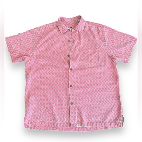Tommy Bahama 100% Silk Pink/Red Geometric Casual Shirt - Picture 1 of 9